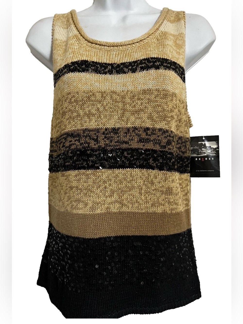Axcess Liz Claiborne Stripes Sequins Crochet Knit Sleeveless Tank Top New Tags